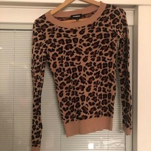 Express Leopard Print Fitted Sweater, Size X-SMALL